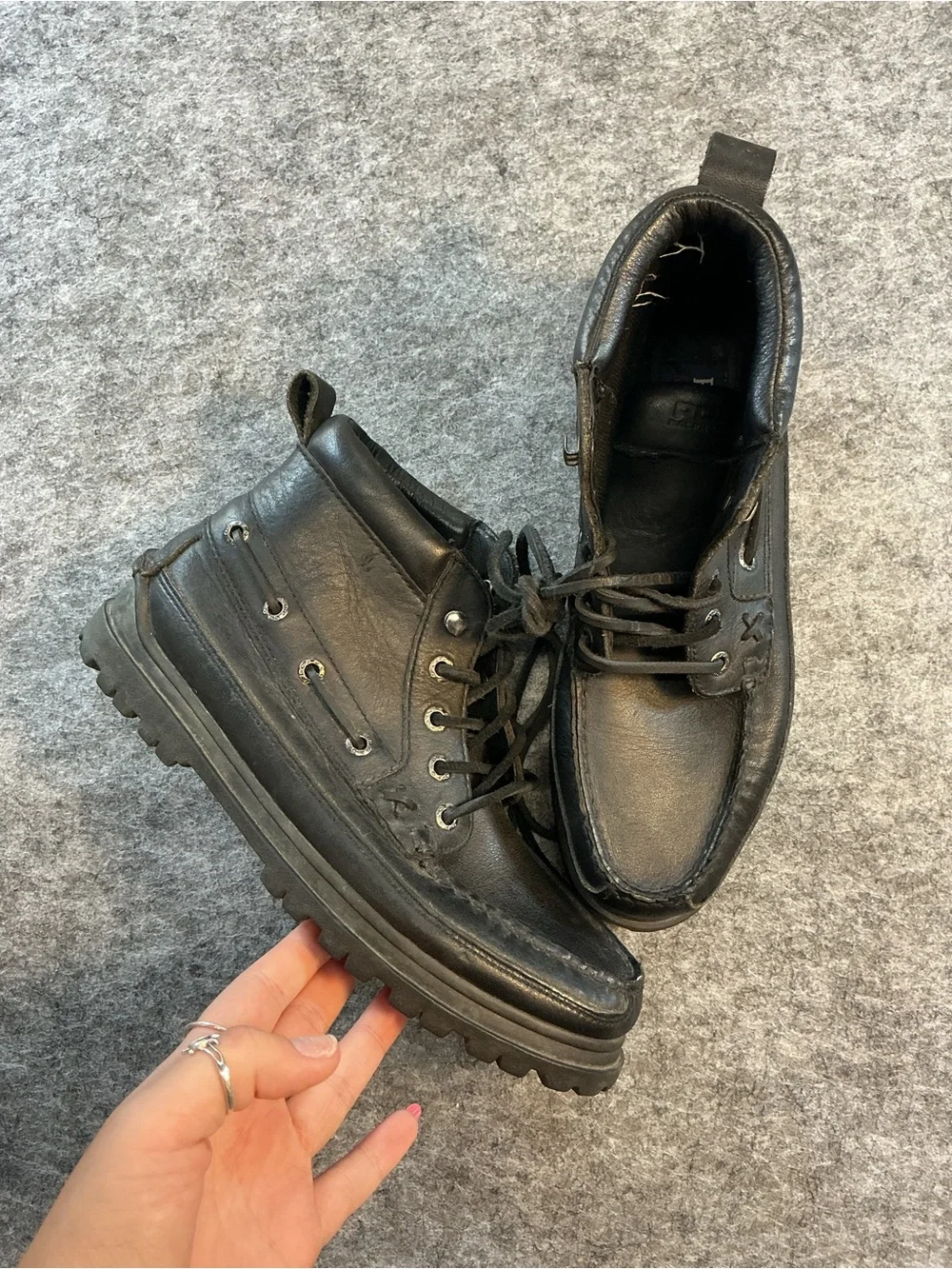 Polo Ralph Lauren Men's Black Leather Moc Toe Lace-Up Boots Size 8.5